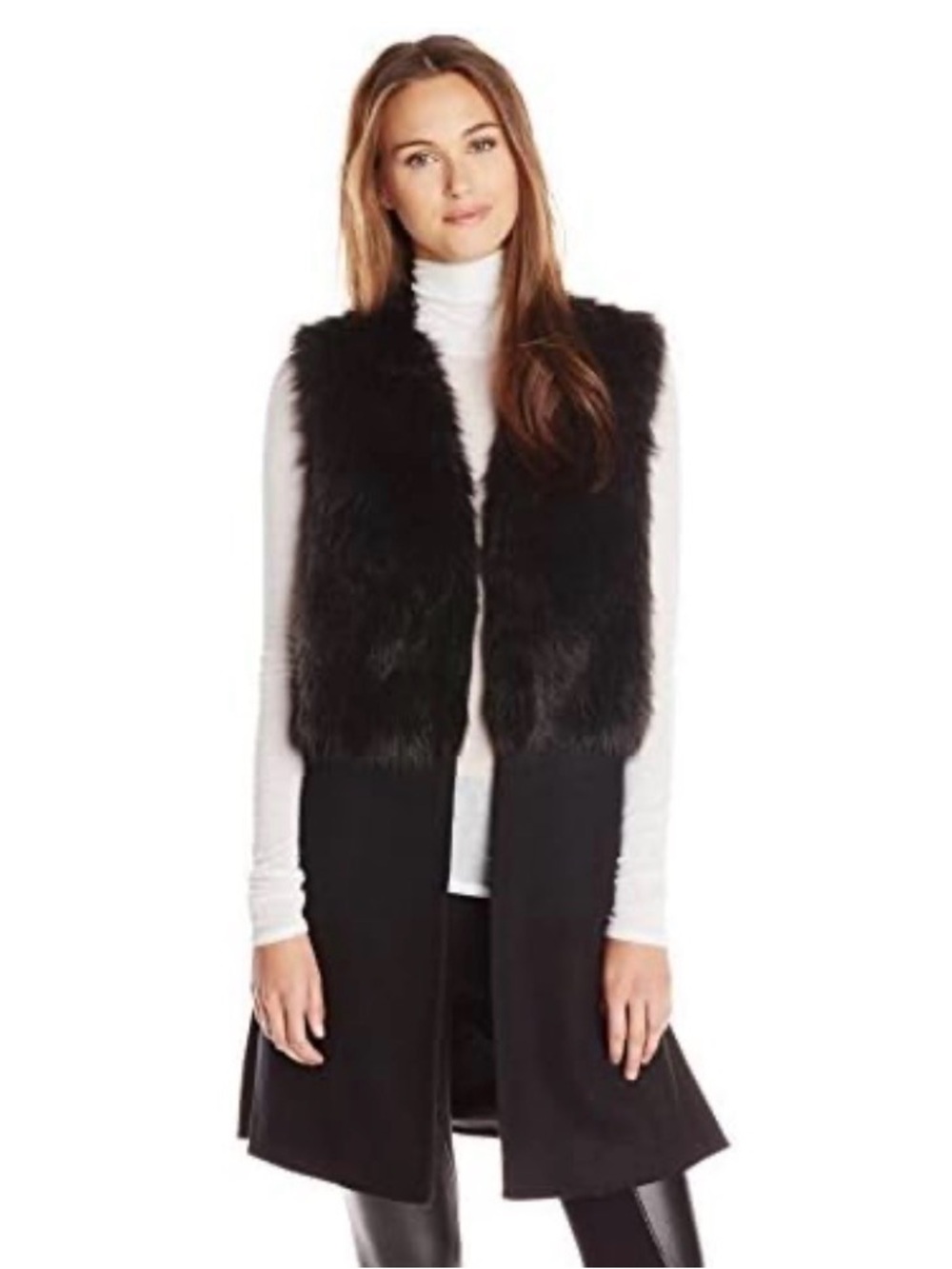 RD Style Navy Faux Fur & Wool Blend Long Vest